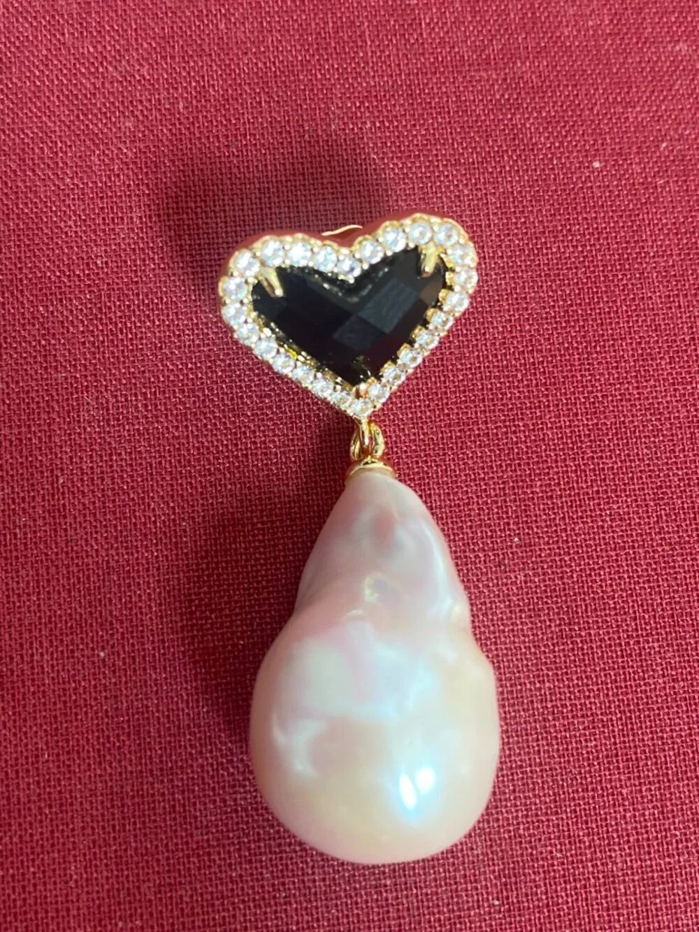 Vintage-Inspired Pearl Drop Earrings W/ Onyx Heart Gemstone from F+H Studios